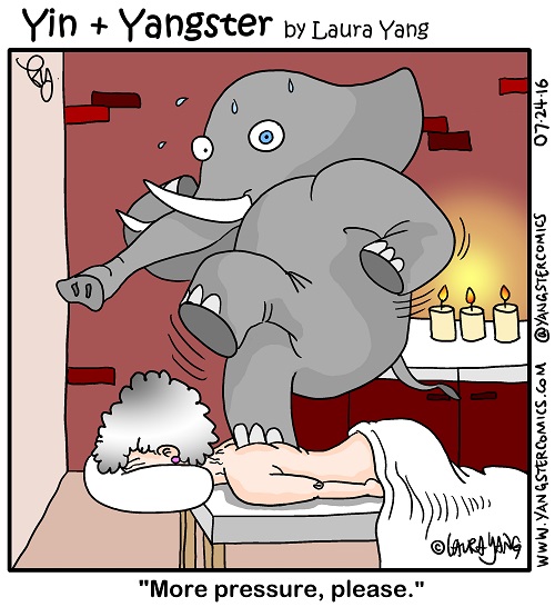 elephant masseuse RMT cartoon massage therapist more pressure old lady